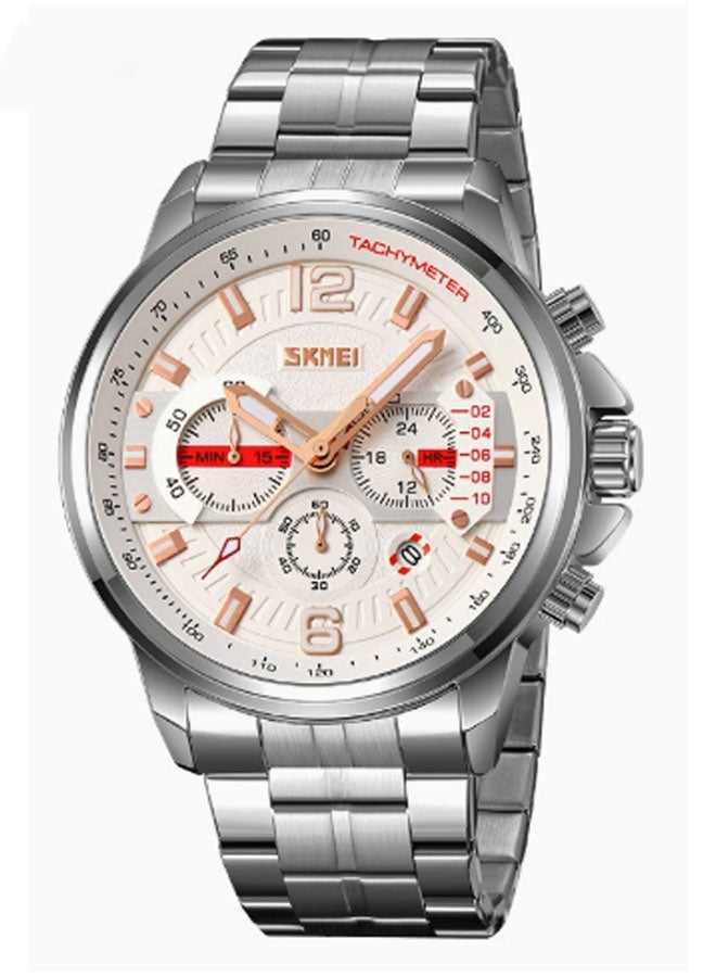 نيوترل ساعة SK-19 الرجالية للأعمال تصميم عصري + مقاومة للماء للاستخدام اليومي الميزات: عرض الوقت، التاريخ، وظيفة ساعة التوقيت، عقارب مضيئة (فضي + أبيض) - Image 1